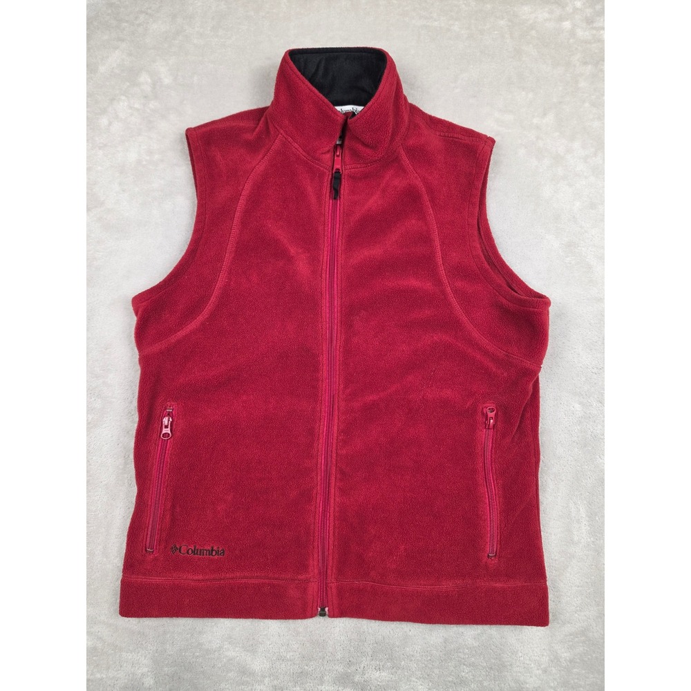 Columbia Fleece Vest Women Large Red Full Zip Outdoor Sleeveless Jacket